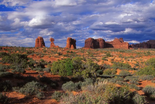 Balanced Rock, Buttes and Storm Clouds 